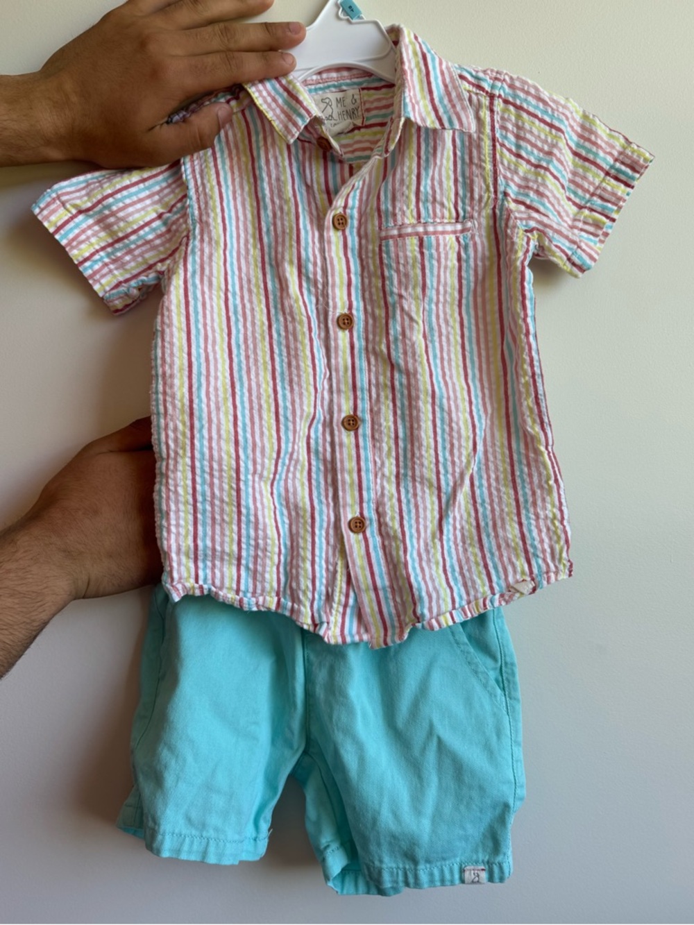 Kids Short-Sleeve Button-Down Shirt in Pastel Stripe